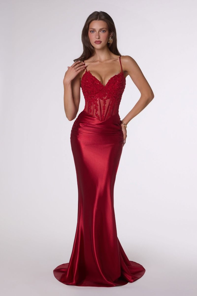 Prom Dresses Long Formal Lace Applique Corset Prom Dress Red