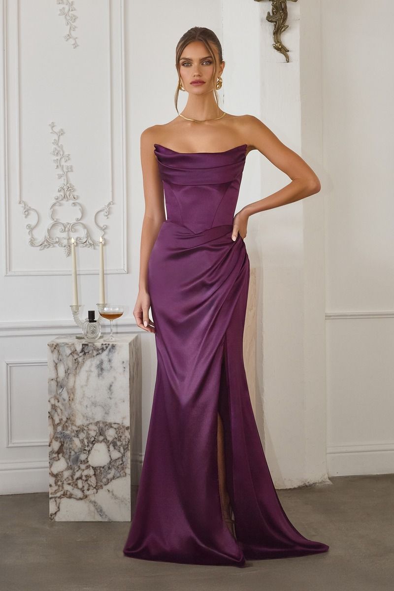 Prom Dresses Fitted Pleated Formal Long Prom Dress Eggplant
