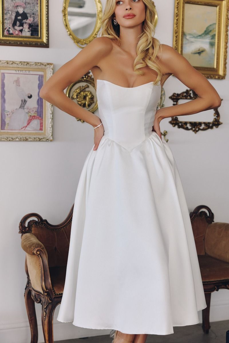 Wedding Dresses Midi Tea Length A Line Wedding Dress Off White
