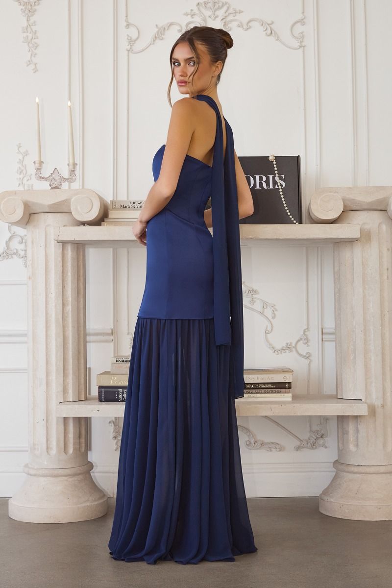 Formal Dresses Long Pleated Formal Prom Dress Amoris T825 Navy