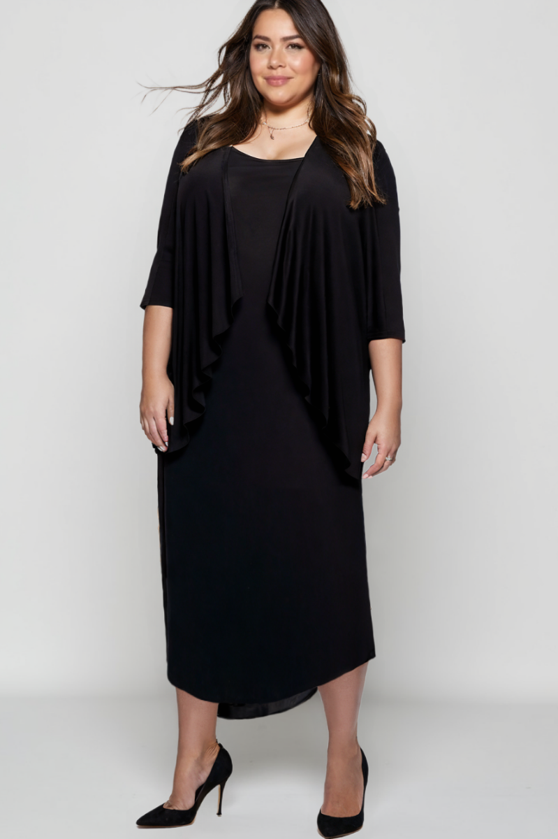 Amoris T9000P Plus Size Mother of the Bride Jacket Tea Length Dress