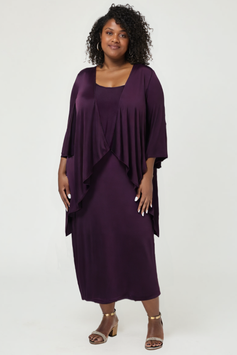 Mother of the Bride Dresses Plus Size Mother of the Bride Jacket Tea Length Dress Eggplant