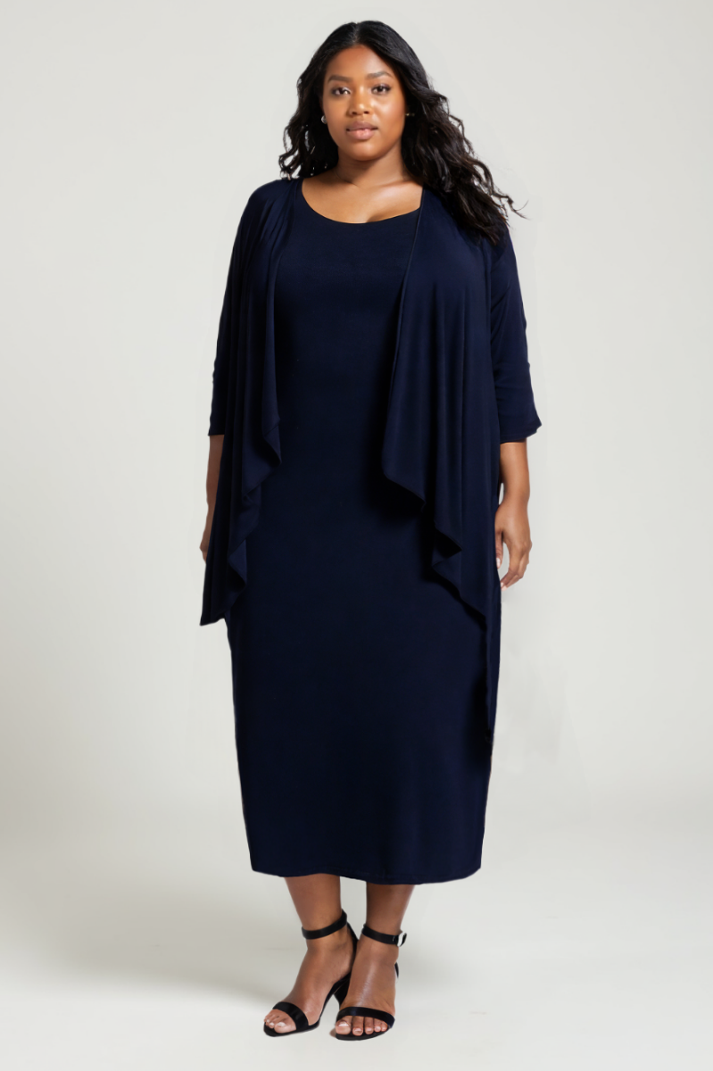 Mother of the Bride Dresses Plus Size Mother of the Bride Jacket Tea Length Dress Navy