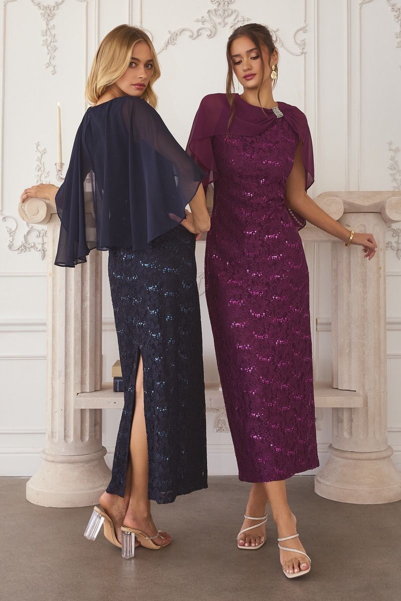 Mother of the Bride Dresses Long Formal Sequin Lace Mother of the Bride Dress Amoris T906 Eggplant
