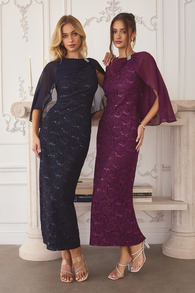 Mother of the Bride Dresses Long Formal Sequin Lace Mother of the Bride Dress Amoris T906 Eggplant