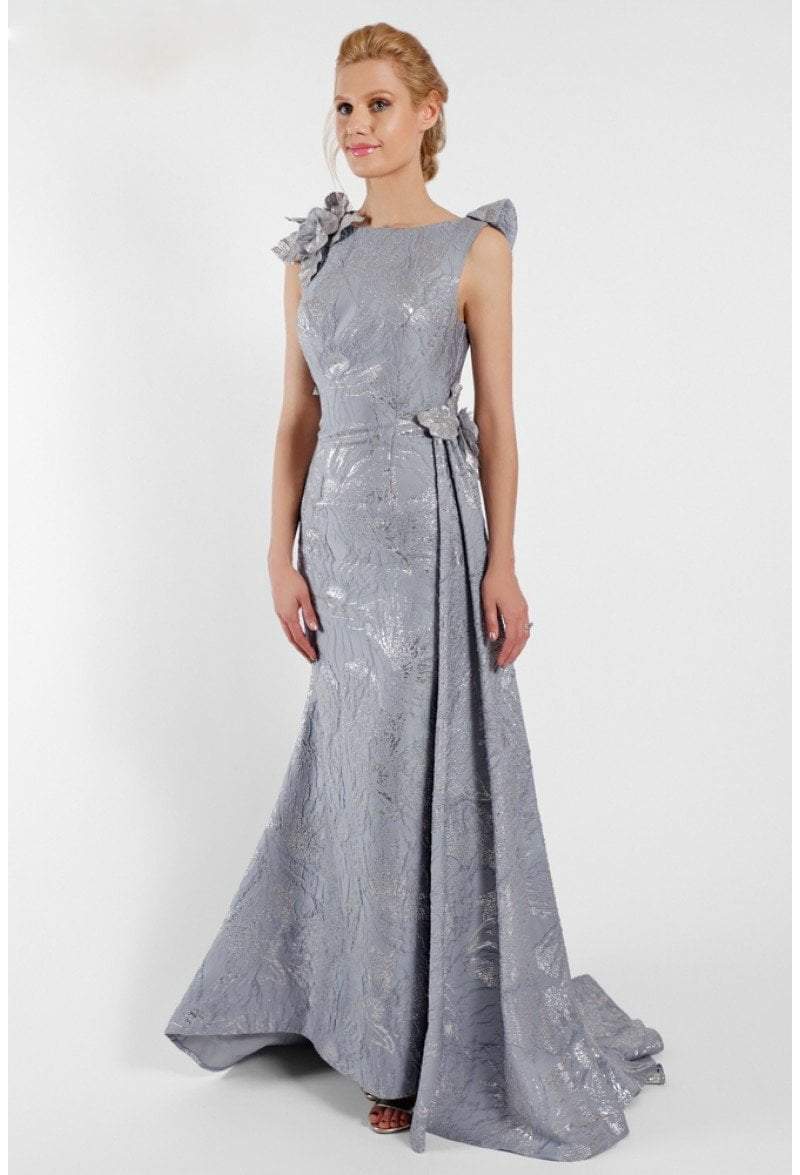 Prom Dresses A Line Lace Long Formal Floral Ruffle Prom Dress Sliver
