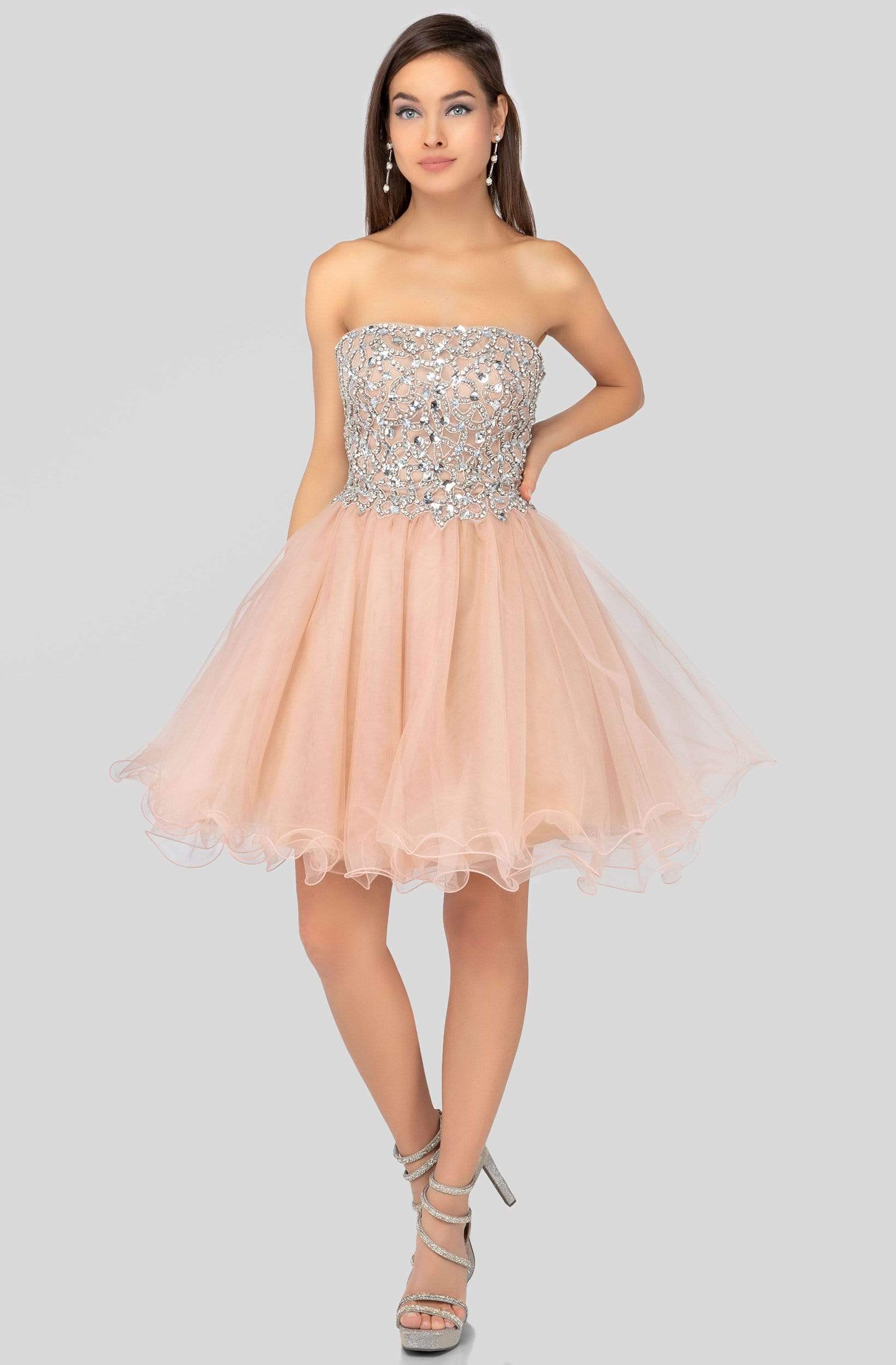 Strapless Straight Neck Mini/Short Tulle Cocktail A-Line Terani Couture 1911P8016