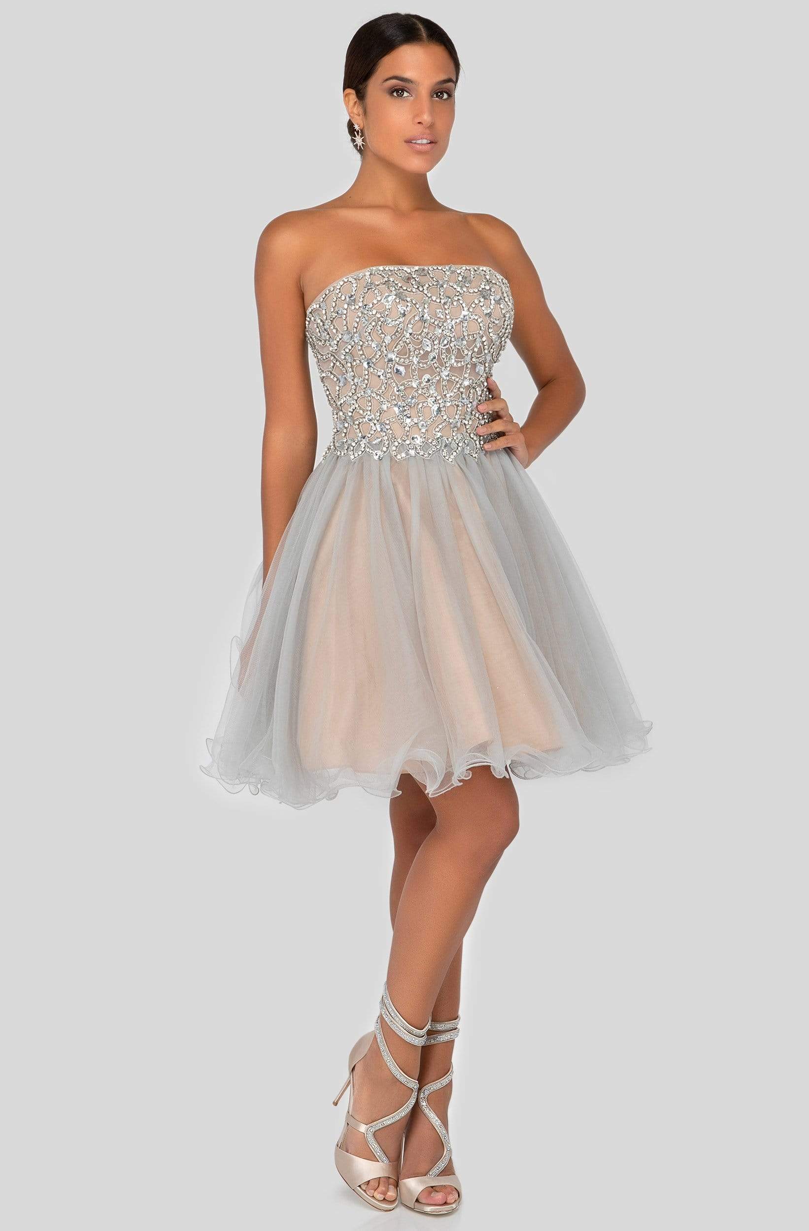 Strapless Straight Neck Mini/Short Tulle Cocktail A-Line Terani Couture 1911P8016