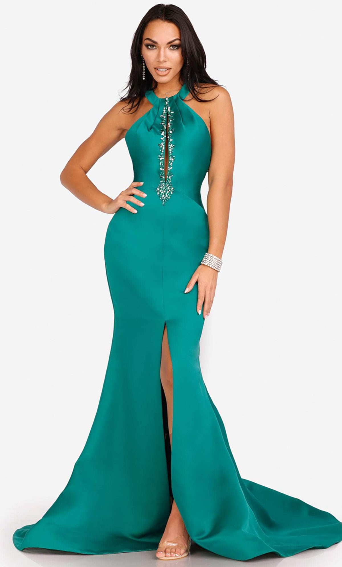 Halter Floor-Length Satin Prom Mermaid Terani Couture 231P0107