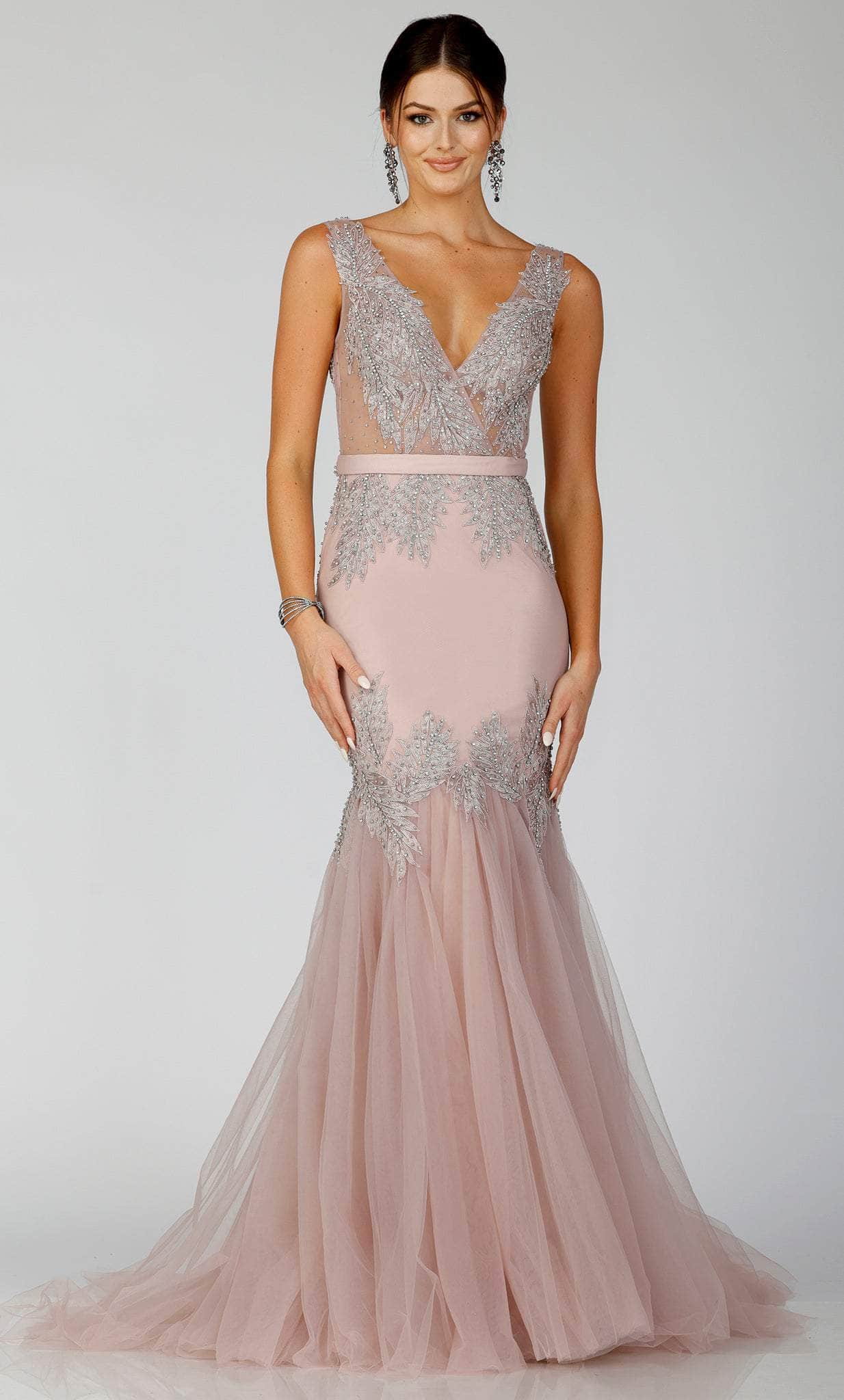 V-Neck Floor-Length Tulle Prom Mermaid Terani Couture 231P0189