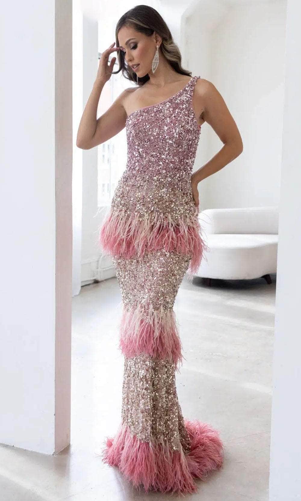 Formal Dresses Glittered Long Formal Evening Dress Rose Gold