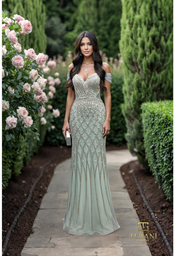 Terani Couture 261GL6365 Long Beaded Formal Evening Prom Dress