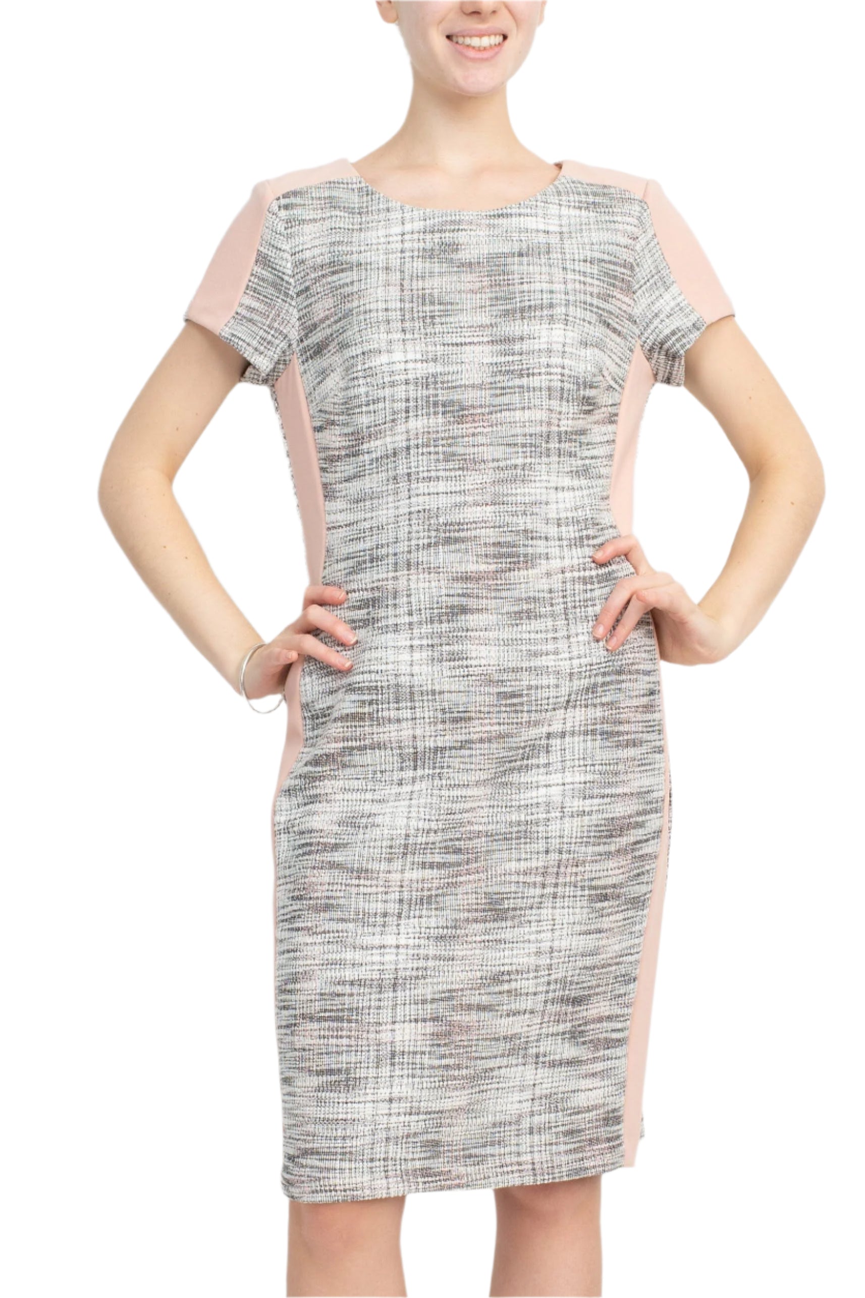 Scoop Neck Knee-Length Knit Casual Cocktail Short Sleeve Sheath Dress  Connected Apparel TPX97787M  The Dress Outlet