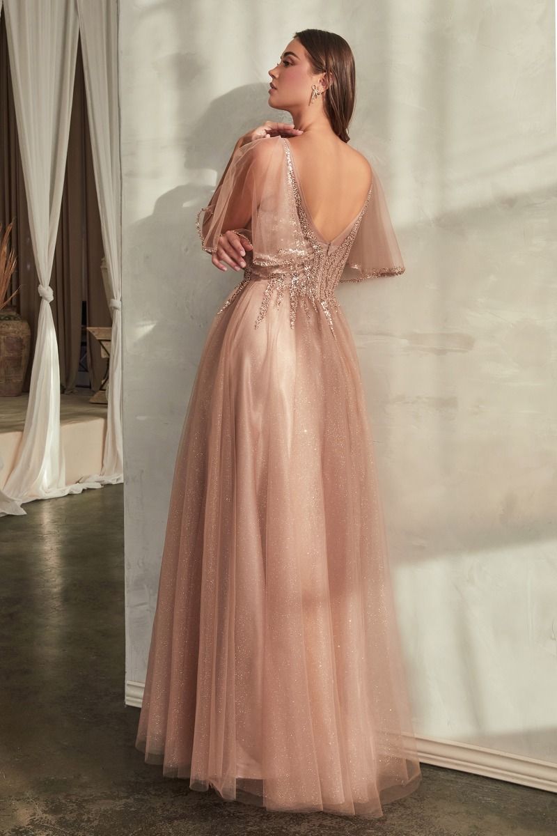slim fit dress slacks Maxi Tulle Sequin Prom Dress with Sleeves main image 0