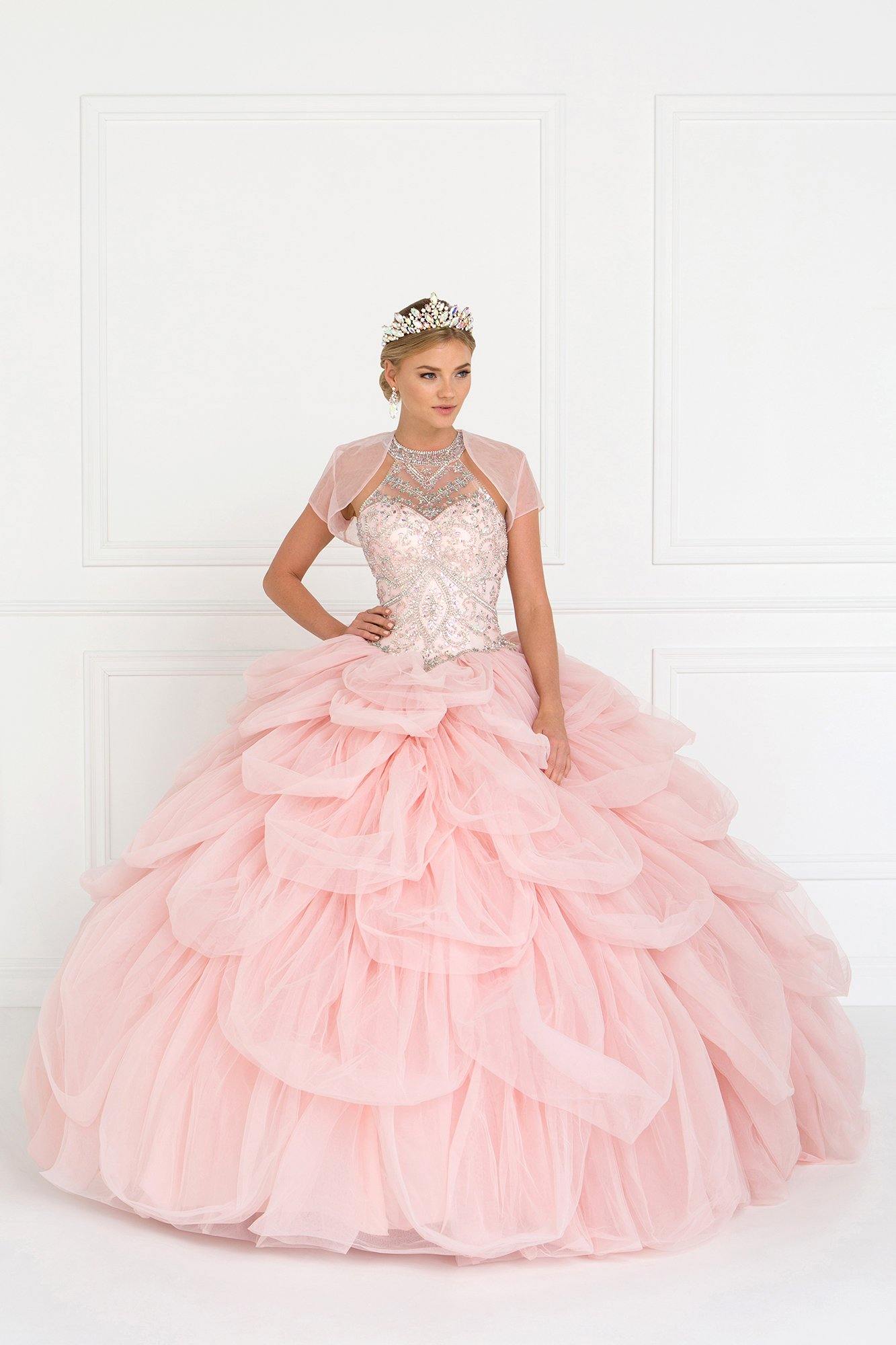 Tulle Halter Quinceanera Dress with Beads and Jewels