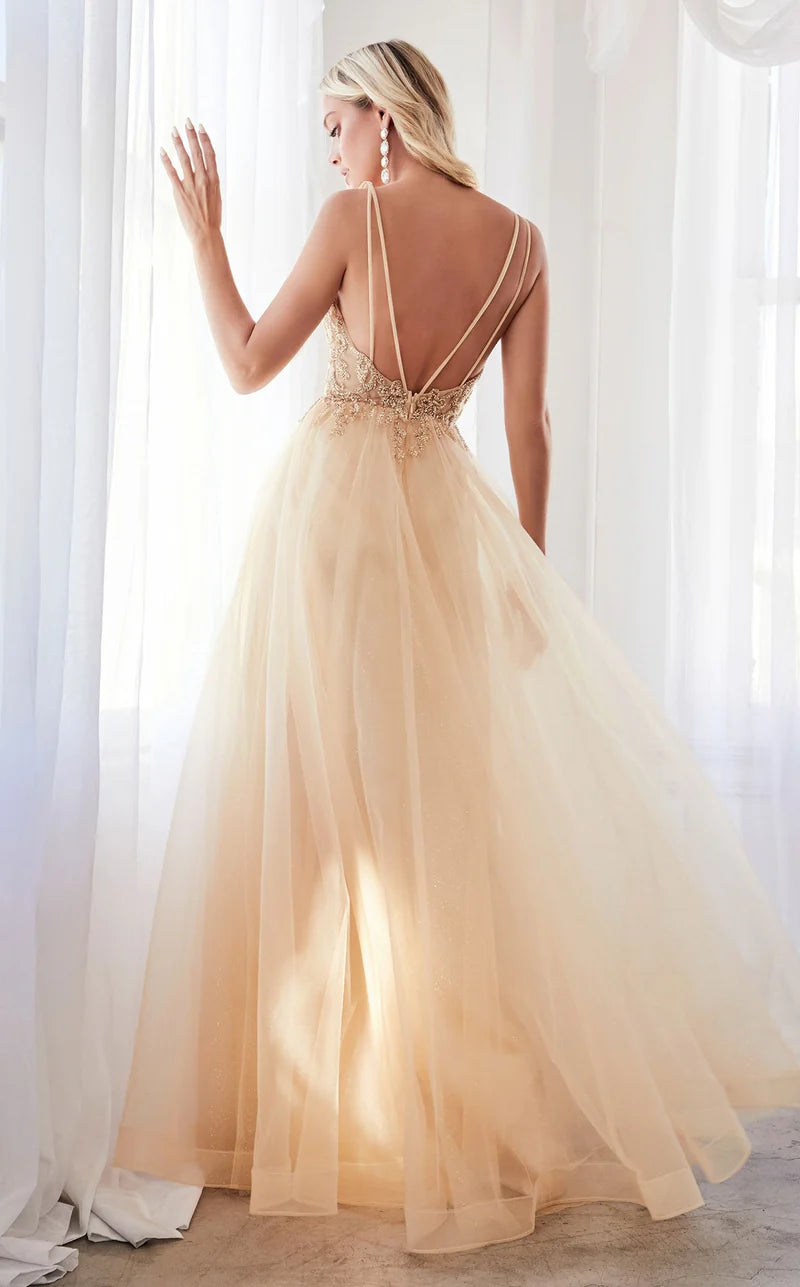 Long Sheer-Corset Prom Ball Gown