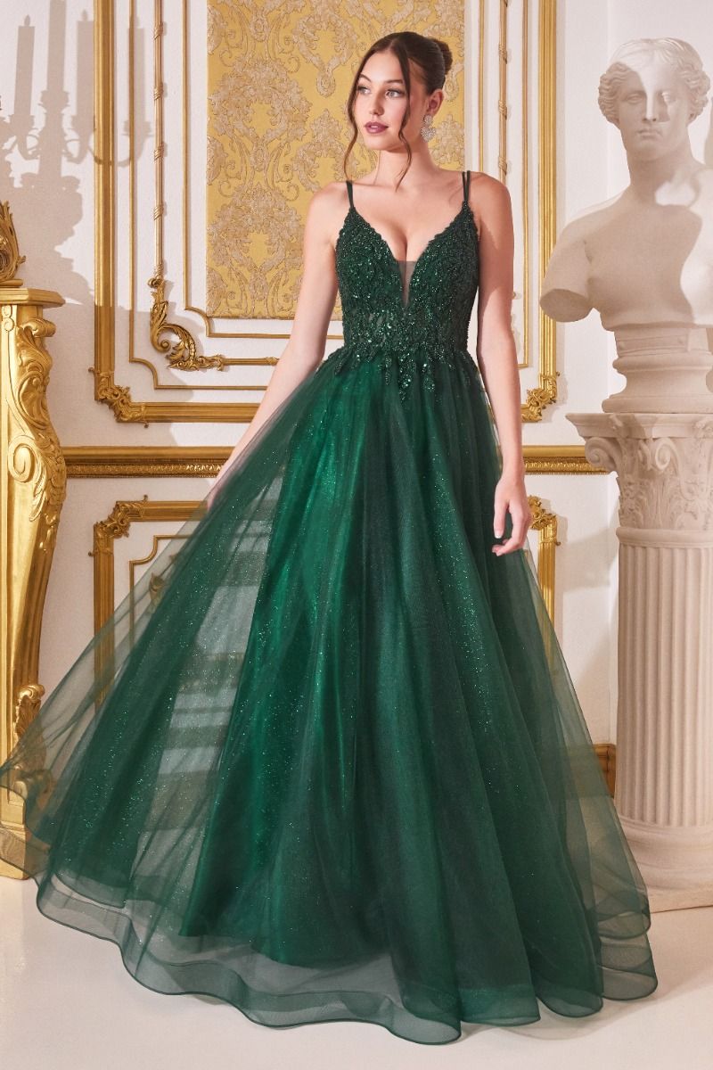 Long Sheer-Corset Prom Ball Gown