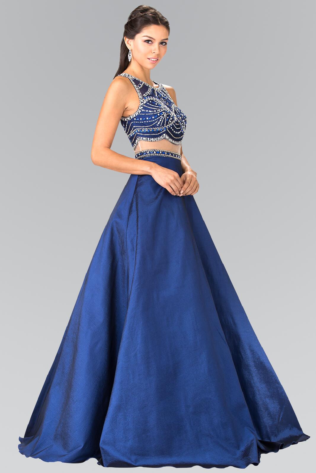 Navy A-line Mock Two-Piece Beading Long Prom Dress for $181.99 – The