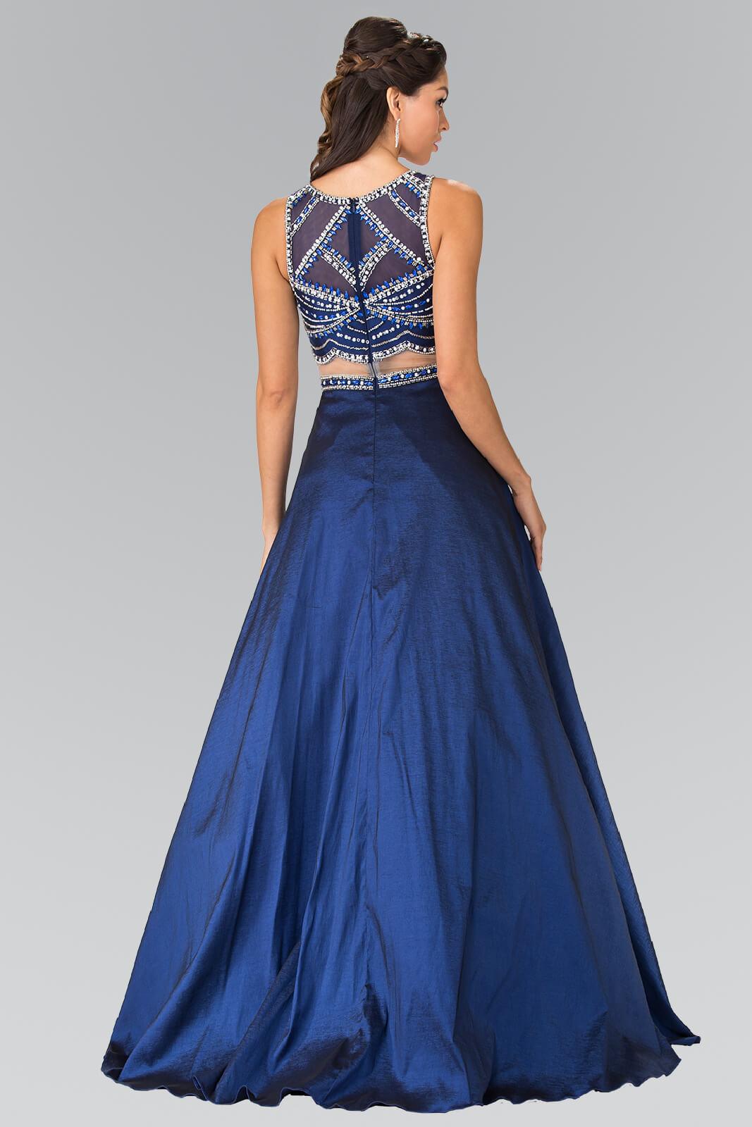 Navy A-line Mock Two-Piece Beading Long Prom Dress for $181.99 – The