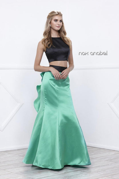 Two Piece High Neck Crop Top Prom Dress - The Dress Outlet