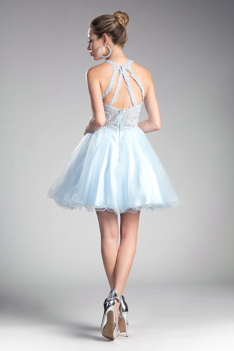 Cocktail Dresses Short Lace Applique Cocktail Dress Ice Blue