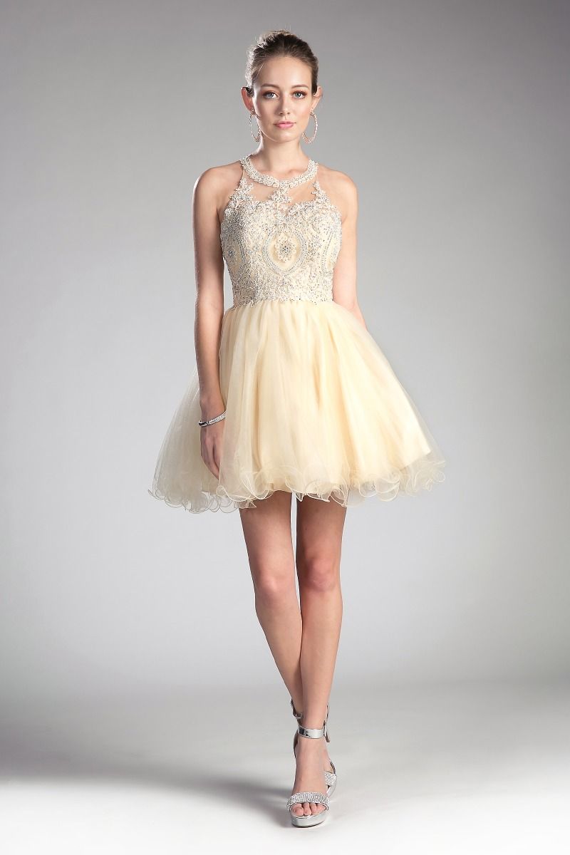 LaDivine UJ0119 Short Lace Applique Cocktail Dress