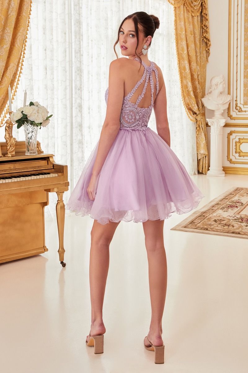 LaDivine UJ0119 Short Lace Applique Cocktail Dress