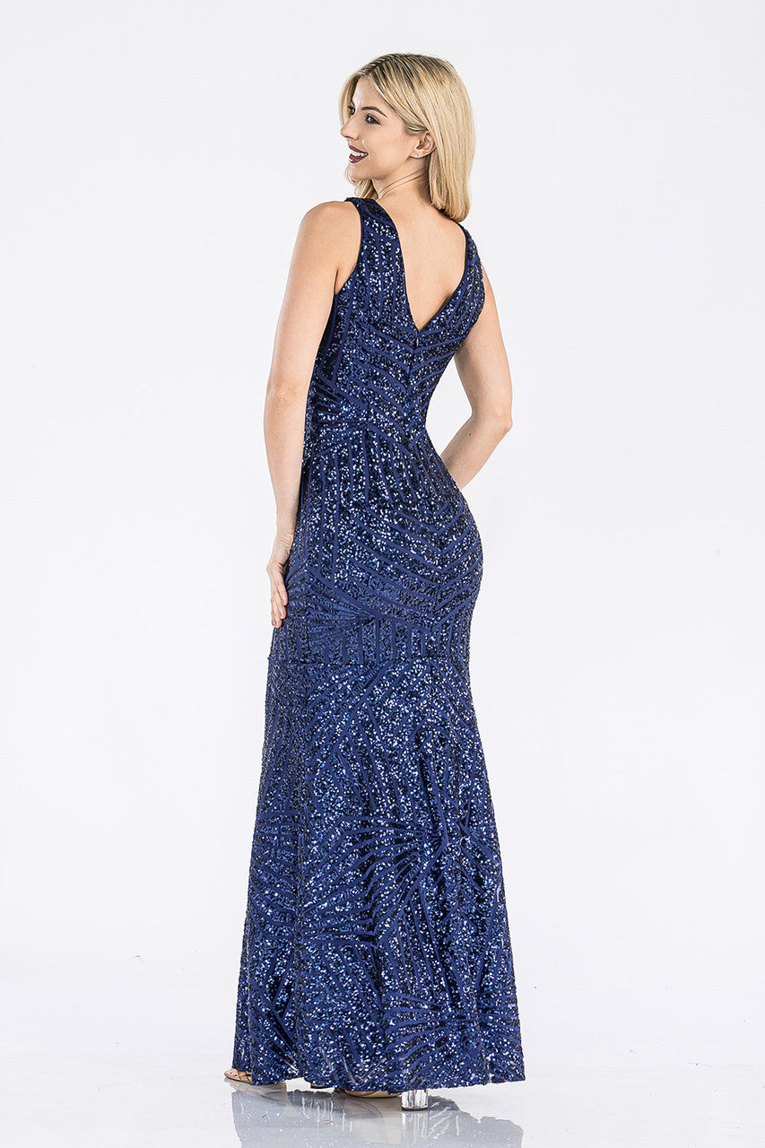 Formal Dresses Long Mermaid Sequin Formal Dress Lenovia 5150 Navy Blue