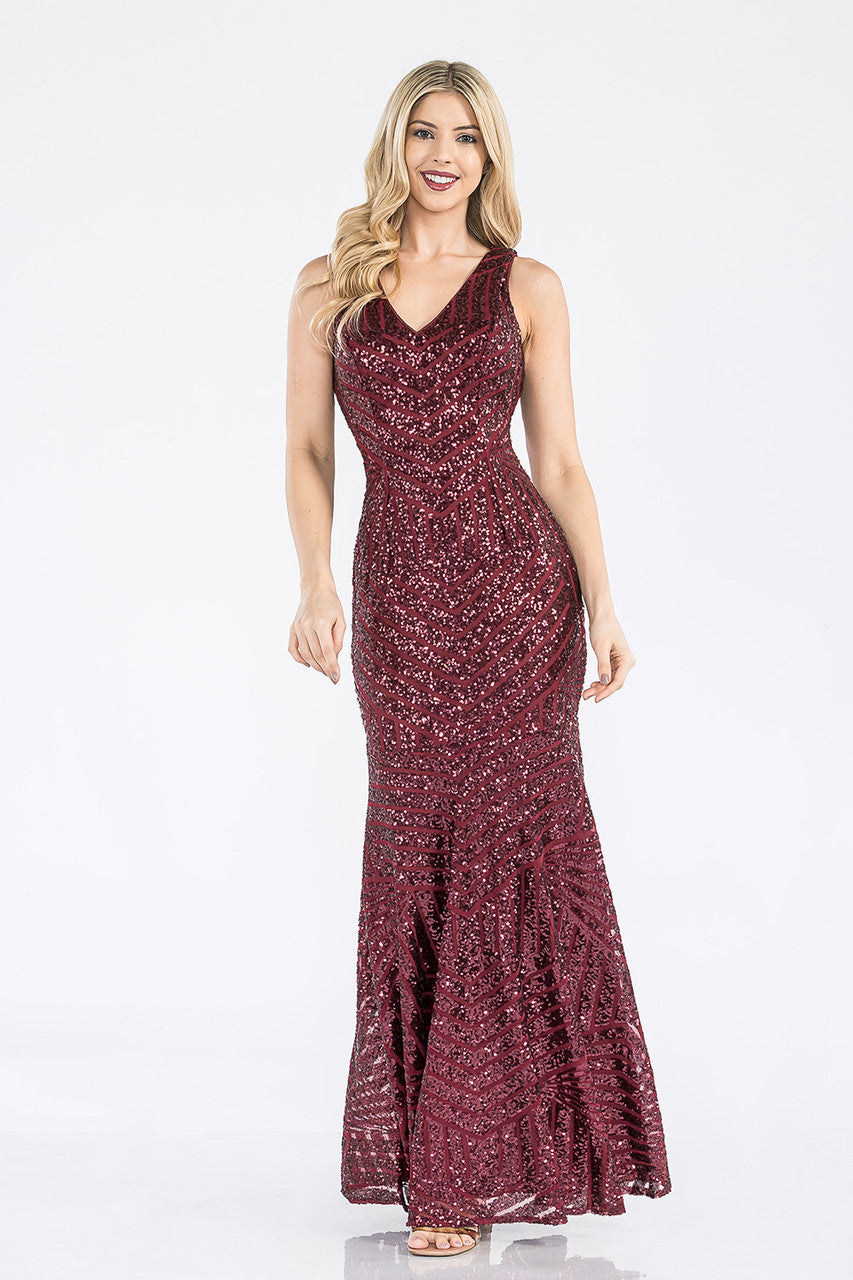 Formal Dresses Long Mermaid Sequin Formal Dress Lenovia 5150 Burgundy