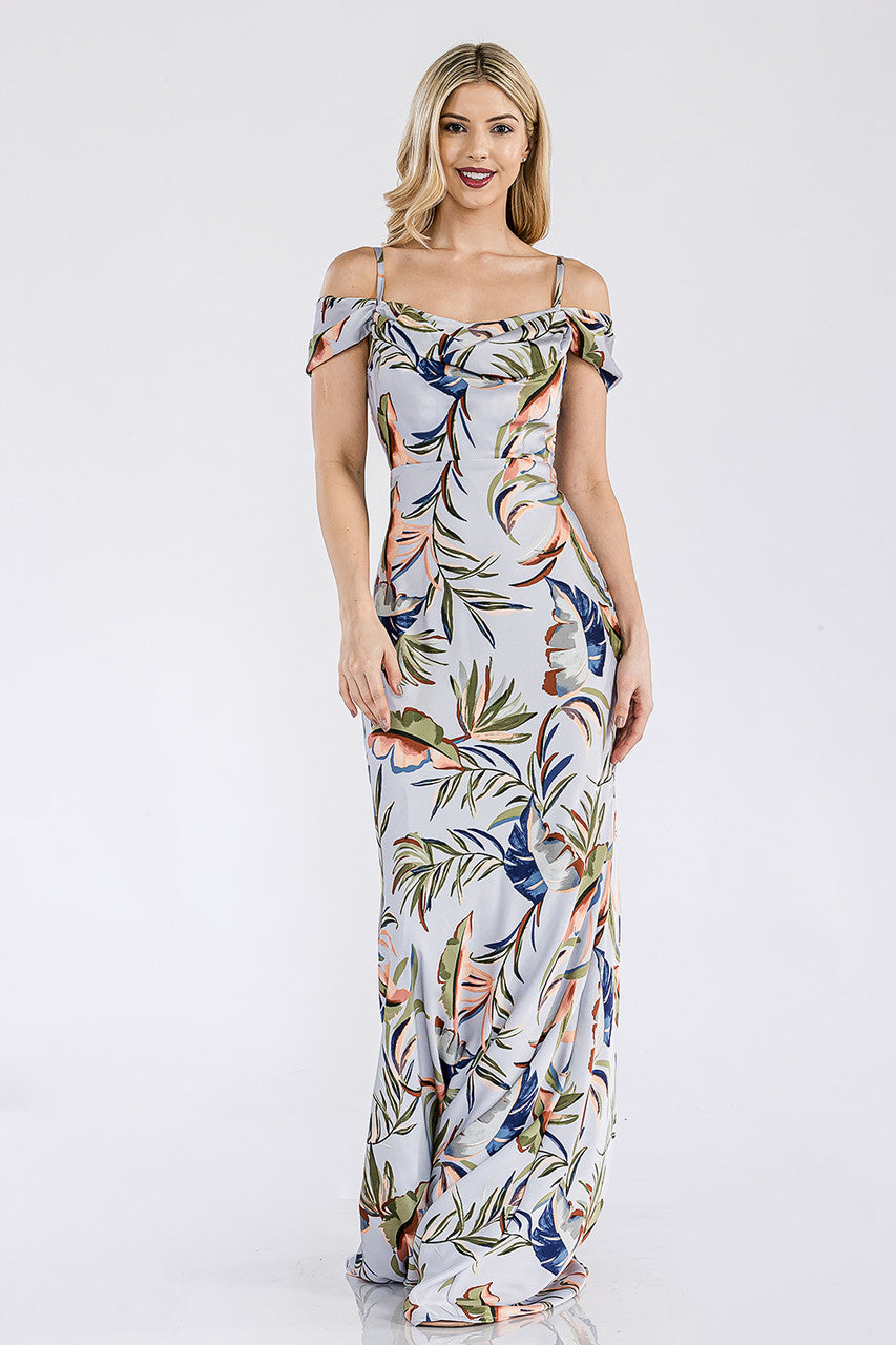 Formal Dresses Long Prom Formal Fitted Print Dress Lenovia 5306 Blue Multi