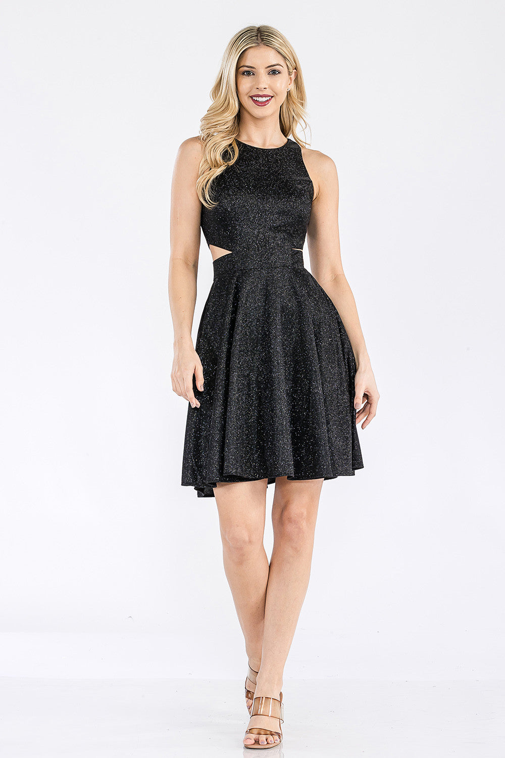 Crew High-Neck Knee-Length Sequin Cocktail A-Line Lenovia 3063