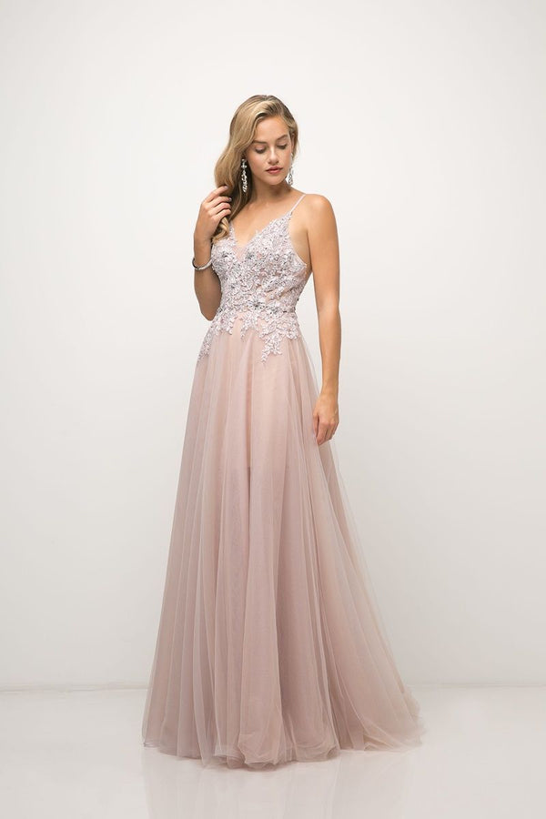 LaDivine UW203 Formal Long Applique Fitted Evening Dress