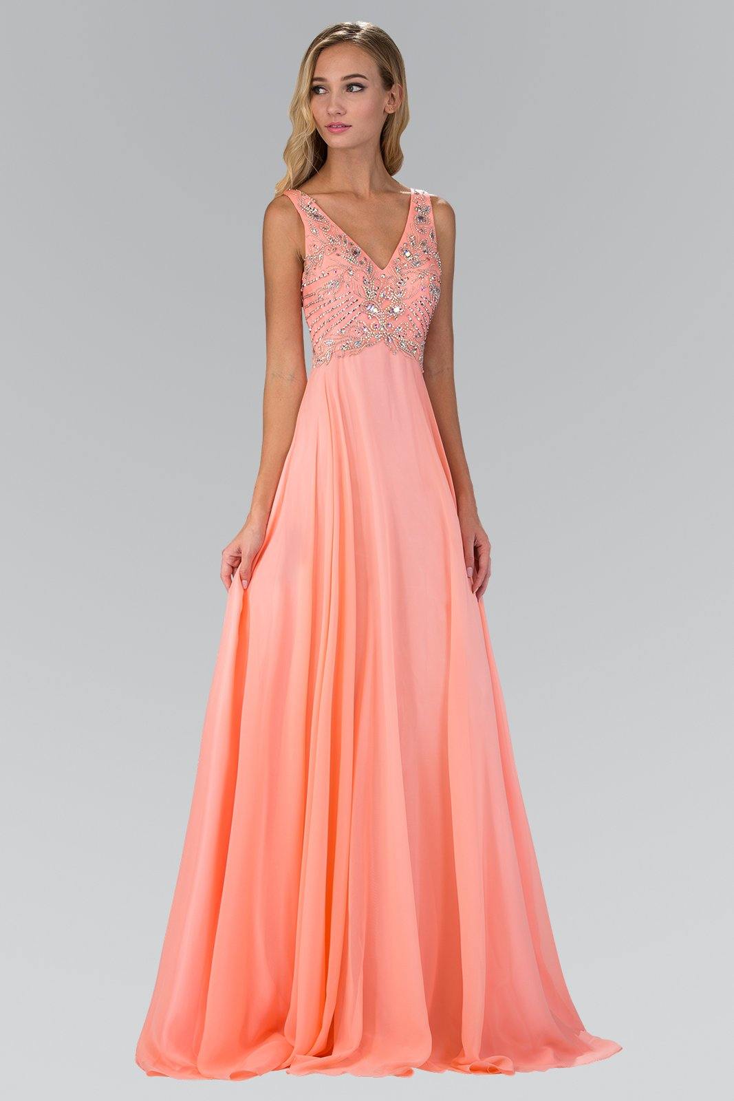 V Neck and Back Chiffon Long Prom Dress
