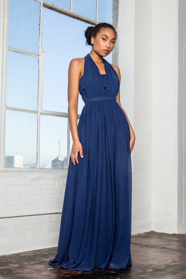v neck halter top dress Plunging V Neck Halter Gown - Black