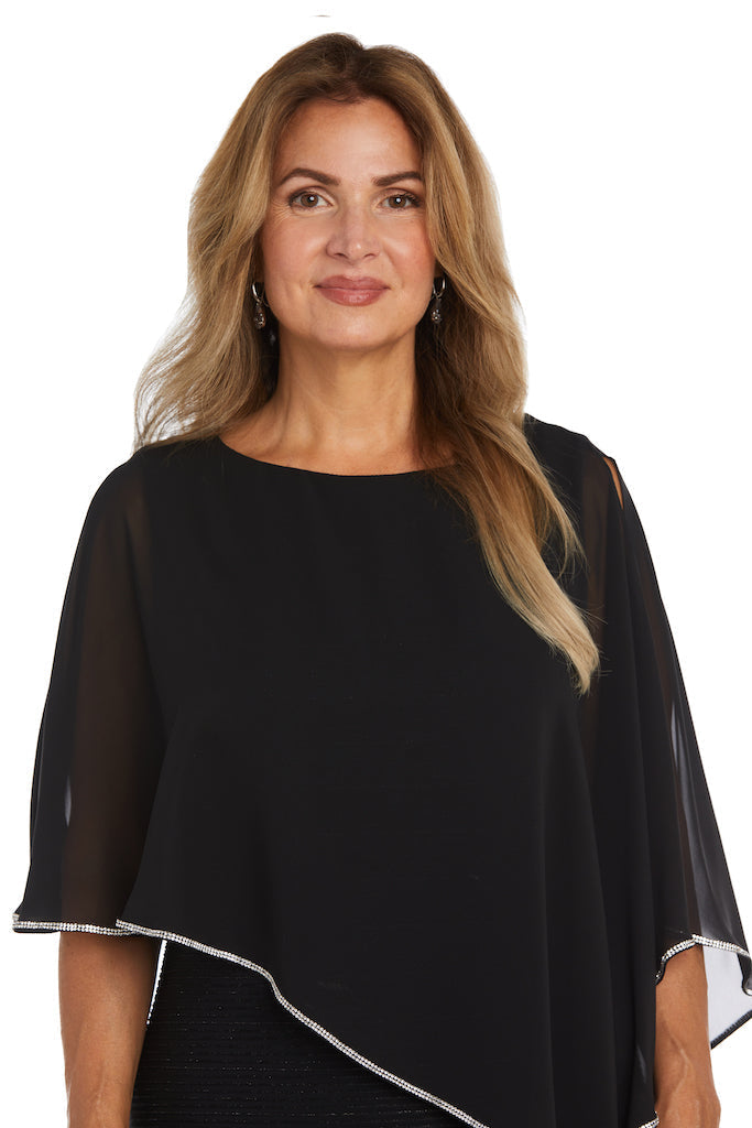 R&M Richards 97446P Short Formal Petite Poncho Dress