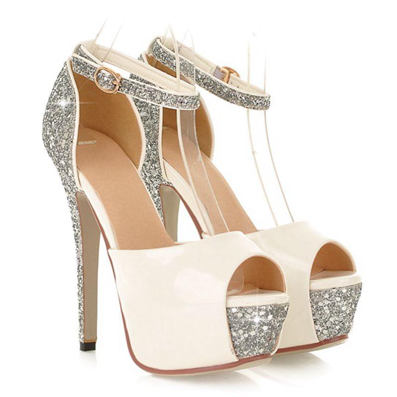 Wedding Glitter High Heels Platform Bridal Shoes - The Dress Outlet