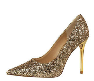 Gold Wedding High Heels Poited Toe Bridal Shoes | DressOutlet for $39. ...