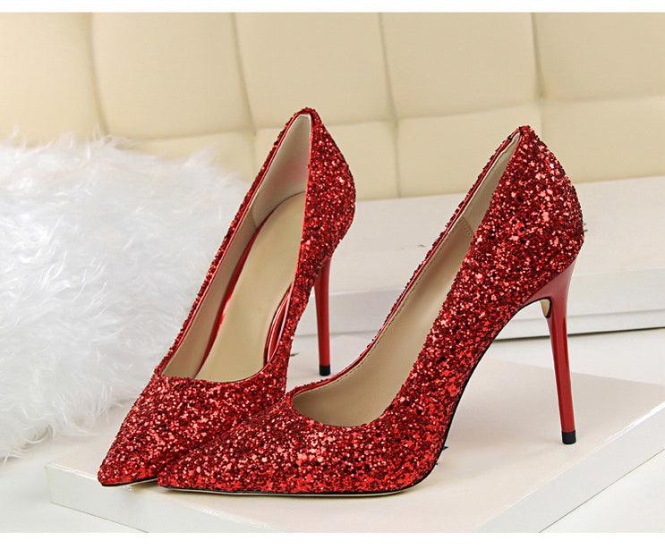 Prom Shoes Wedding High Heels Pointed Toe Bridal Shoes - Black - Size 7