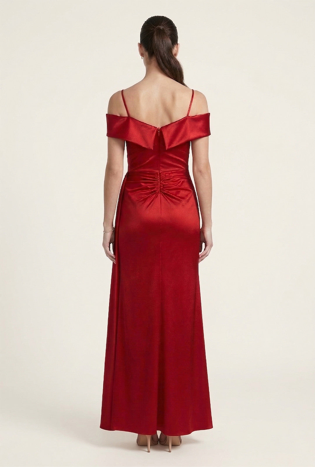 Off-the-Shoulder Floor-Length Satin Prom Fit & Flare Lenovia 3130