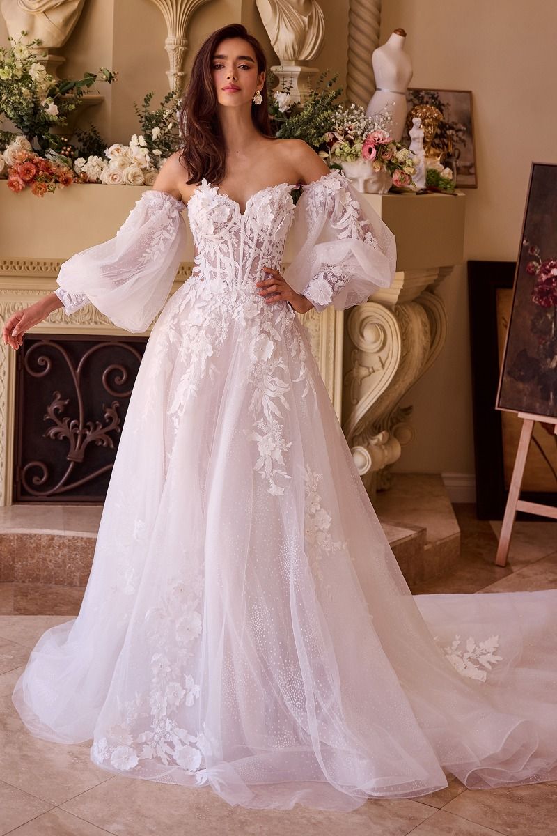 Andrea & Leo WL018 Long A Line Corset Wedding Dress - Off White / 6 Andrea & Leo WL018 Long A Line Corset Wedding Dress - Off White / 6