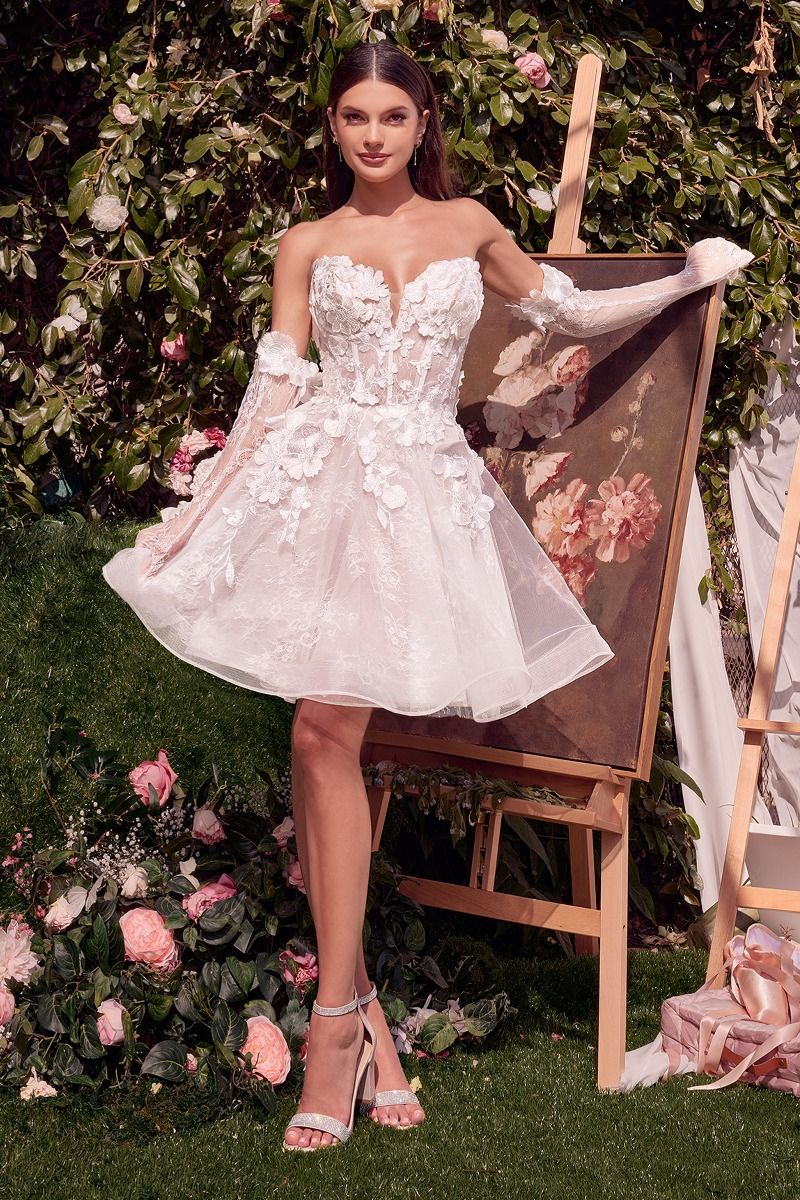 WL020 - Short Floral Appliqud Bridal Party Dress - Andrea & Leo | Lady Black Tie Off White / 10 WL020 - Short Floral Appliqud Bridal Party Dress - Andrea & Leo | Lady Black Tie Off White / 10