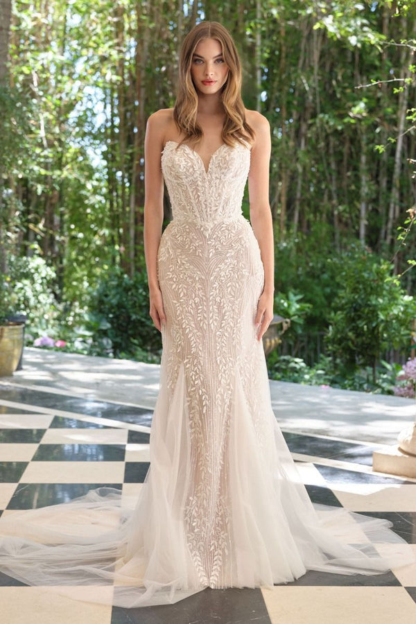 Andrea & Leo WL060 Long Bridal Mermaid Leaf Applique Wedding Dress