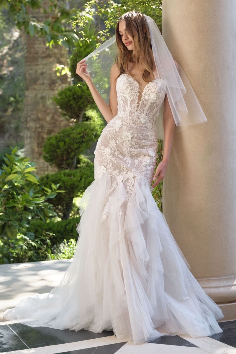 Wedding Dresses Long Bridal Gown Mermaid 3D Floral Wedding Dress Off White Nude