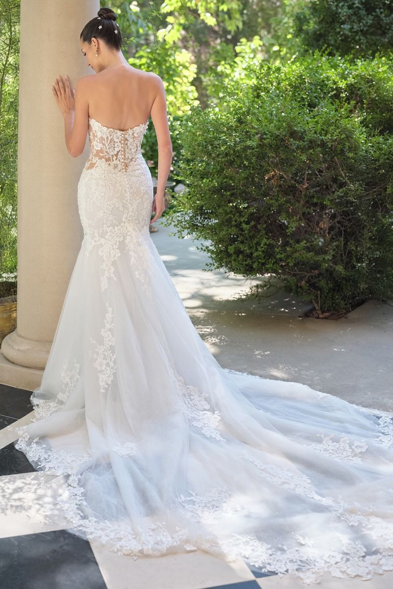 knee length dresses for ladies Sexy Luxury Backless Spaghetti-strap Lace Long Tail Mermaid Wedding Dr –  SposaBridal