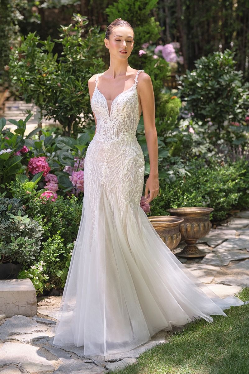 Andrea & Leo WL066 Long Fitted Floral Applique Bridal Wedding Dress - OFF White / 16 Andrea & Leo WL066 Long Fitted Floral Applique Bridal Wedding Dress - OFF White / 16