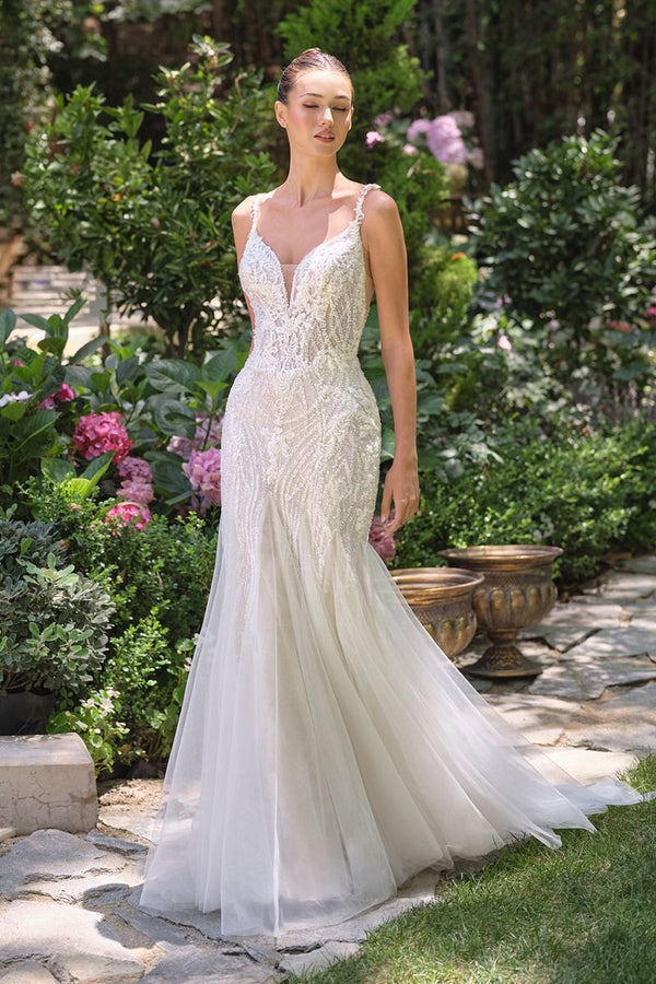 Andrea & Leo WL066 Long Fitted Floral Applique Bridal Wedding Dress