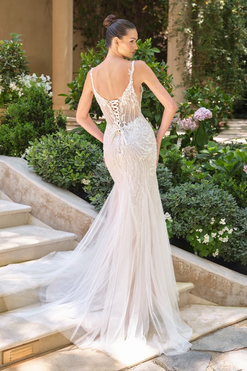 Wedding Dress Long Fitted Floral Applique Bridal Wedding Dress Off White