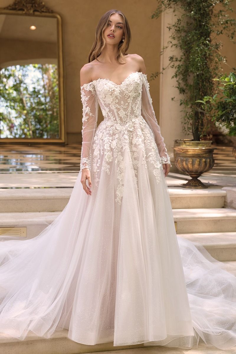 LaDivine WL067 3D Floral Applique Bridal Wedding Dress - Off White Nude / 14 LaDivine WL067 3D Floral Applique Bridal Wedding Dress - Off White Nude / 14