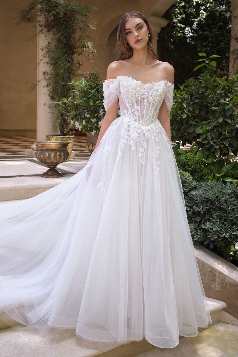 Andrea & Leo WL089 Long Bridal Lace Applique A Line Wedding Dress - Off White / 10 Andrea & Leo WL089 Long Bridal Lace Applique A Line Wedding Dress - Off White / 10