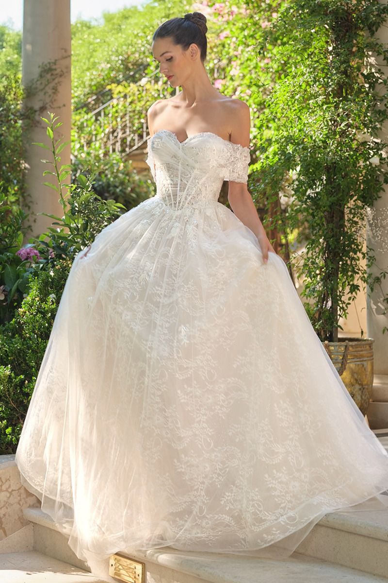Wedding Dresses Long Ball Gown 3D Floral Applique Corset Wedding Dress OFF WHITE-NUDE